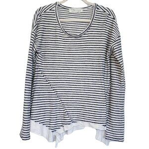 Vintage Havana Shirt Womens Blue White Stripe Asymmetrical Hem Nautical Large